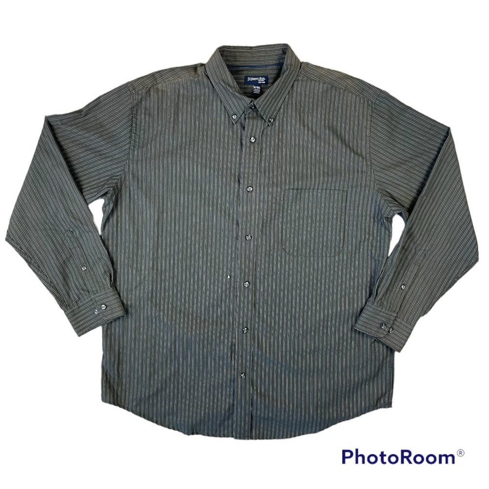 St. John's Bay Men's XL Tall Long Sleeve Striped Olive Easy Care Button Up Shirt